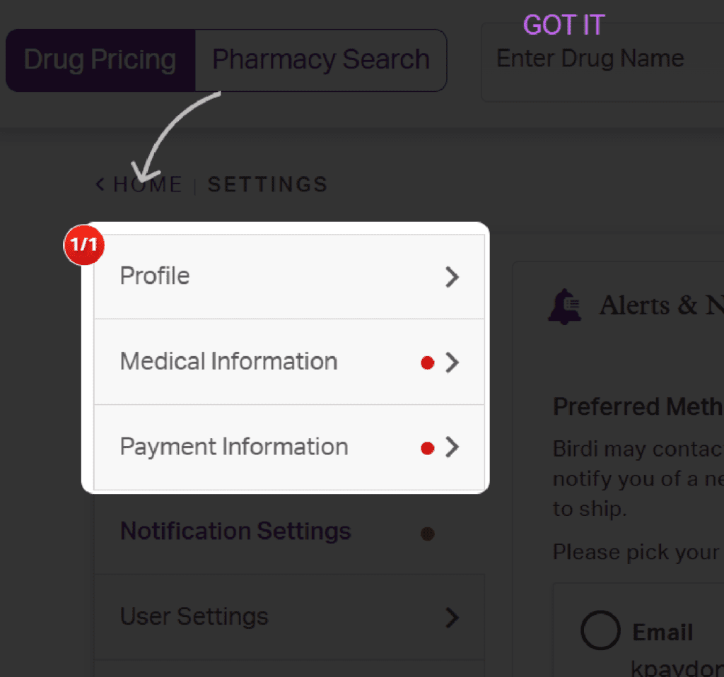 medimpact profile medical information payment information screen