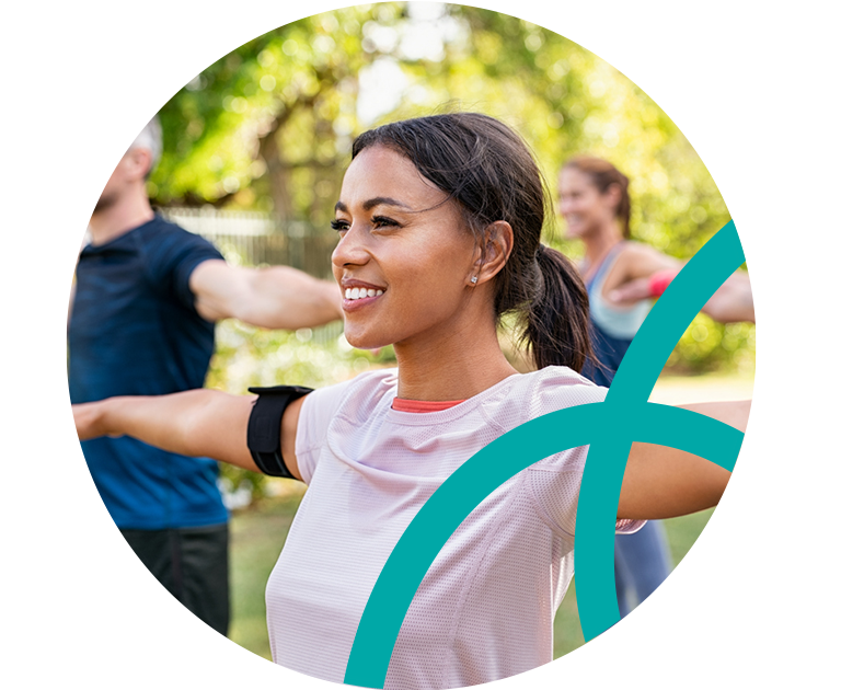 younger woman doing yoga in a park graphic